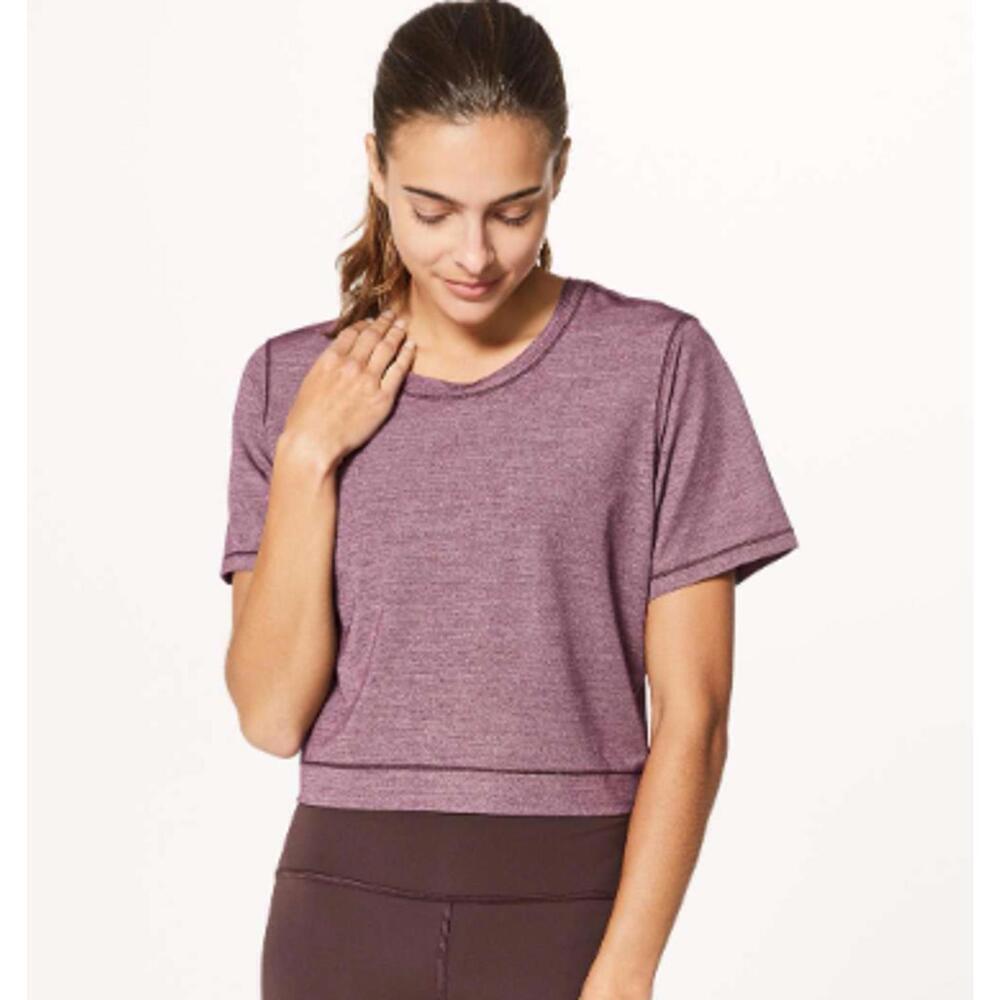 EUC Lululemon Run The Day Short Sleeve - Heathered Dark Adobe Red - Sz 12